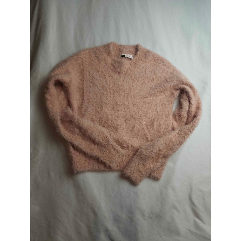 SO Fuzzy Eyelash Knit Crewneck Sweater Blush‎ Pink XS